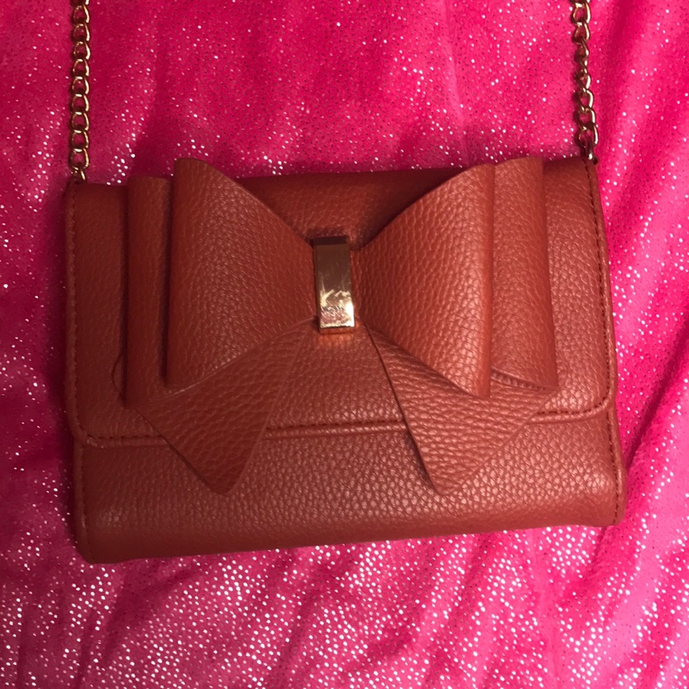 Brown Leather Bow CrossBody Purse